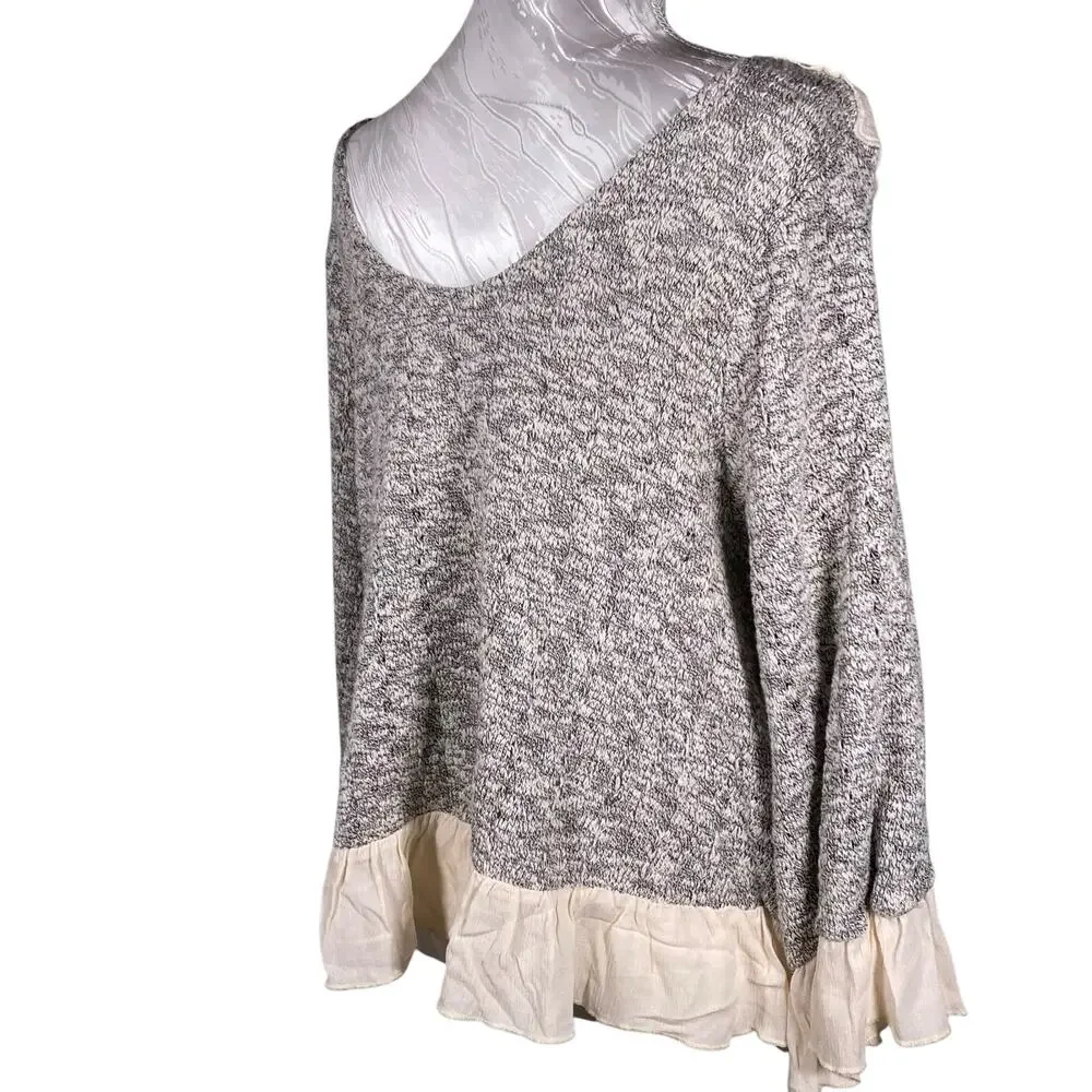 NWT Sage Boho Open Lace Front Ruffle Peasant Coquette Cream Gray Top Size Small - Picture 15 of 16